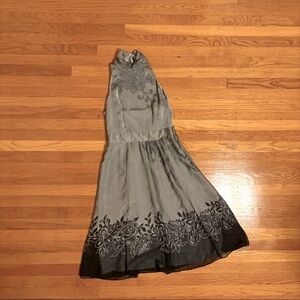 Vintage Liz Claiborne Halter Neck Grey Floral Print Dress Knee Length Size 4